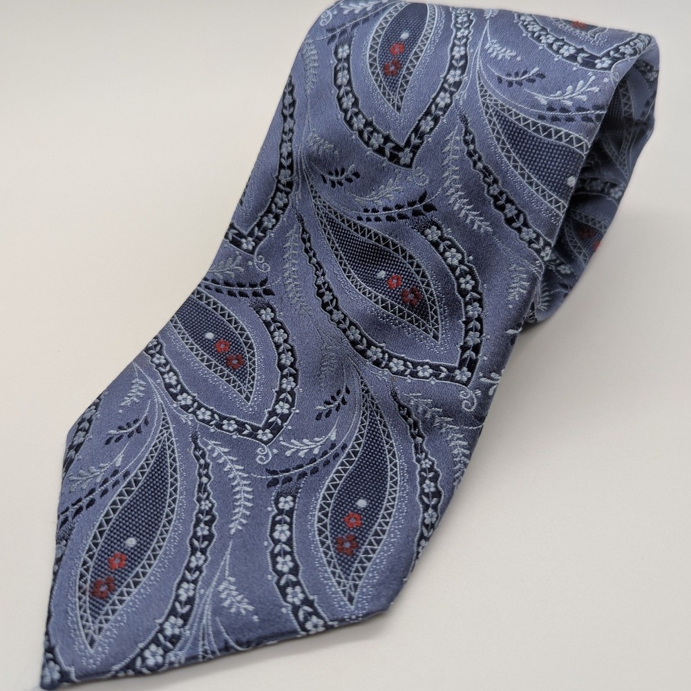 Canali Mens Blue Grey Paisley Silk Necktie Made in Italy Luxury Formal Tie